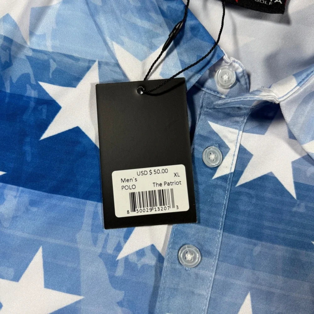 NWT Yatta Golf The‎ Patriot Polo Shirt Mens XL USA Flag Independence Performance